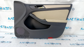 Door trim card front right VW Jetta 11-18 USA black, with beige insert leather, armrest leather, molding beige, scratches, broken fastening
