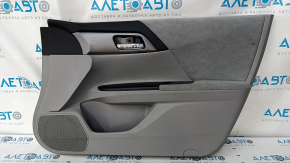 Door trim card front right Honda Accord 13-17 gray velour, with gray insert, armrest velour, handle molding dark gray, scuff, dent, need cleaning, scratches