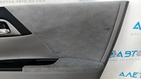 Door trim card front right Honda Accord 13-17 gray velour, with gray insert, armrest velour, handle molding dark gray, scuff, dent, need cleaning, scratches