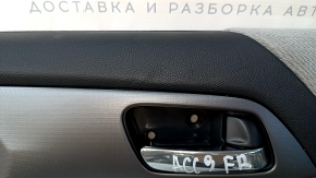 Door trim card front right Honda Accord 13-17 gray velour, with gray insert, armrest velour, handle molding dark gray, scuff, dent, need cleaning, scratches