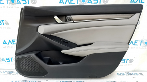 Door trim card front right Honda Accord 18-22 black, with gray insert leather, armrest leather, molding handle brown, scuffs, dents, bumps