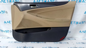 Door trim card front right Hyundai Sonata 11-15 beige, with beige insert, armrest leather, scuffs, scratches, nicks, dents, for cleaning
