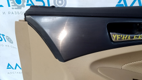 Door trim card front right Hyundai Sonata 11-15 beige, with beige insert, armrest leather, scuffs, scratches, nicks, dents, for cleaning