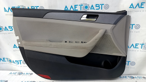 Door trim card front left Hyundai Sonata 15-17 gray, with gray insert plastic, armrest leather, gray molding, dents, scratches, abrasions