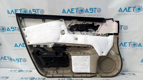 Door trim card front right Honda Accord 13-17 beige, with beige insert, leather armrest, wood handle molding, scratches, nicks, abrasions, dents, needs cleaning