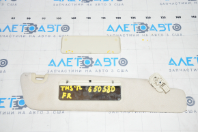 Right visor Tesla Model S 12-20 base, beige, cracked mount, chemically treated, broken lid fasteners