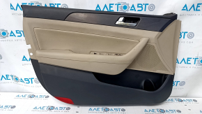 Door trim card front left Hyundai Sonata 15-19 beige, with beige insert leather, armrest leather, gray molding structure, dents, scratches, abrasions, for cleaning
