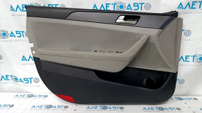 Door trim card front left Hyundai Sonata 15-17 gray, with gray insert plastic, armrest leather, gray molding, dents, scratches, abrasions, pokes
