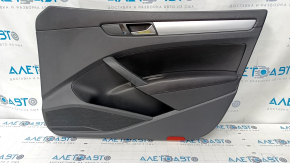Door trim card front right VW Passat b7 12-15 USA black with black insert leather, armrest leather, molding gray gloss, scratches, dents, pokes, scuffs, broken fasteners