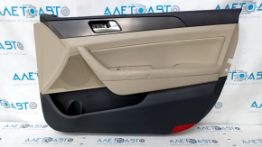 Door trim card front right Hyundai Sonata 15-19 beige, with beige insert plastic, armrest leather, gray molding structure, dents, scratches, bumps