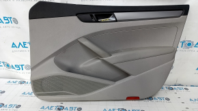 Door trim card front right VW Passat b7 12-15 USA gray, armrest leather, insert gray, dents, scratches, abrasions, broken fastener