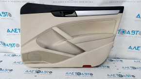 Door trim card front right VW Passat b7 12-15 USA beige, armrest leather, gray molding, scratches, broken crepe, dent