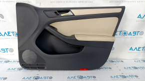 Door trim card front right VW Jetta 11-18 USA black with beige insert leather, armrest leather, molding beige, scratches