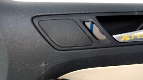 Door trim card front right VW Jetta 11-18 USA black with beige insert plastic, armrest leather, molding gray gloss, scratches, abrasions