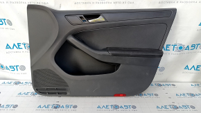 Door trim card front right VW Jetta 11-18 USA black with black insert plastic, armrest leather, molding black structure, scratches, abrasions