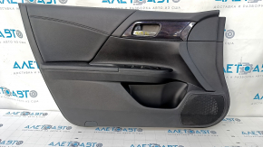 Door trim card front left Honda Accord 13-17 black with black insert leather, armrest leather, handle molding type 3, scuffs