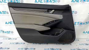 Door trim card front left Honda Accord 18-22 black with gray insert leather, wood insert, dent, scuffs, for cleaning