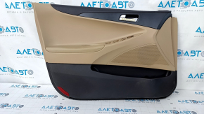 Door trim card front left Hyundai Sonata 11-15 beige, with black insert, armrest leather, scratches, abrasions