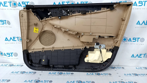 Door trim card front left Hyundai Sonata 11-15 beige, with black insert, armrest leather, scratches, abrasions
