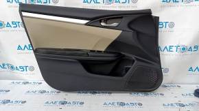 Door trim card front left Honda Civic X FC 16-21 4d cloth black with beige insert plastic, scuffs, dry cleaning, dents