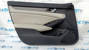 Door trim card front left Honda Accord 18-22 black cloth with gray insert, scratches, dent