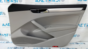 Door trim card front right VW Passat b8 16-19 USA gray, with gray insert plastic, armrest leather, molding gray gloss, scratches, dents, broken fasteners