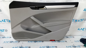 Door trim card front right VW Passat b8 16-19 USA gray, with gray insert plastic, armrest leather, molding gray gloss, scratches, dents, broken fasteners