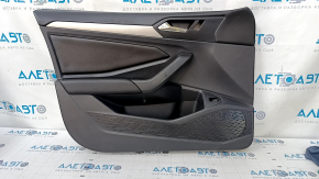 Door trim card front left VW Jetta 19- black with black insert leather, armrest leather, molding gray, scuff, abrasions, bump