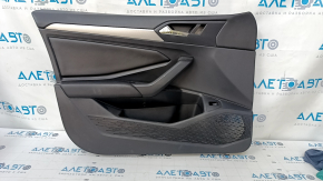 Door trim card front left VW Jetta 19- black with black insert leather, armrest leather, molding gray, scuffs, scratches, dents