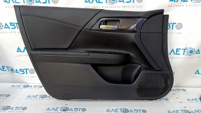 Door trim card front left Honda Accord 13-17 black with black insert leather, armrest leather, handle molding type 3, scuffs, bumps, scratches