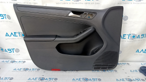 Door trim card front left VW Jetta 11-18 USA black with black insert plastic, armrest leather, molding black structure, scuffs, scratches