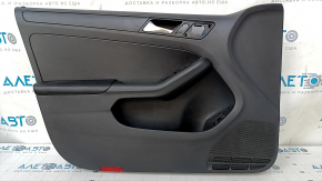 Door trim card front left VW Jetta 11-18 USA black with black insert plastic, armrest leather, molding black structure, scuffs, scratches