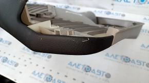 Door trim card front left VW Passat b8 16-19 USA gray, with gray insert plastic, armrest leather, molding gray gloss, scratches, dents, scuffs, pokes, broken fasteners