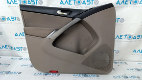 Door trim card front left VW Tiguan 09-17 brown with gray insert cloth, armrest cloth, scratches, abrasions, chip on handle, handle is worn, needs cleaning