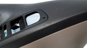 Door trim card front left VW Tiguan 09-17 brown with gray insert cloth, armrest cloth, scratches, abrasions, chip on handle, handle is worn, needs cleaning