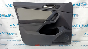 Door trim card front left VW Tiguan 18- black, with gray insert cloth, armrest cloth, scratches, abrasions, bumps