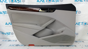 Door trim card front left VW Passat b7 12-15 USA gray, wood insert, leather armrest, scratches, bumps, broken fastener