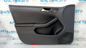 Door trim card front left VW Jetta 11-18 USA black with black insert plastic, armrest leather, molding black structure, scratches