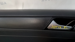 Door trim card front left VW Jetta 11-18 USA black with black insert plastic, armrest leather, molding black structure, scratches