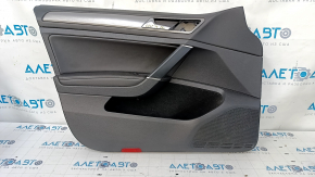 Door trim card front left VW Golf 15- black with black overlay leather, armrest leather, overlay gray gloss, scratches, abrasions, dents, scuffs, for cleaning