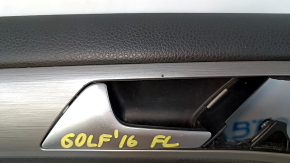 Door trim card front left VW Golf 15- black with black overlay leather, armrest leather, overlay gray gloss, scratches, abrasions, dents, scuffs, for cleaning