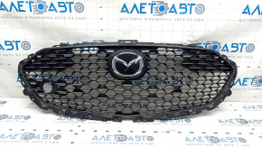 Radiator grille grill Mazda 3 19- 4d complete, with emblem, without plug, matte black, sand, holes for frame