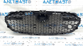 Radiator grille grill Mazda 3 19- 4d complete, with emblem, without plug, matte black, sand, holes for frame