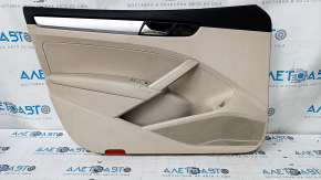 Door trim card front left VW Passat b7 12-15 USA beige with beige insert leather, armrest leather, molding gray gloss, tears, scratches, dents, pokes, broken fasteners