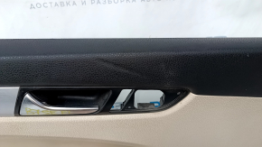 Door trim card front left VW Passat b7 12-15 USA beige with beige insert leather, armrest leather, molding gray gloss, tears, scratches, dents, pokes, broken fasteners
