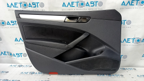 Door trim card front left VW Passat b7 12-15 USA black with black insert leather, armrest leather, molding gray gloss, dents, bumps, broken crepe, scratches