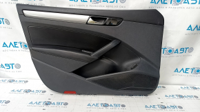 Door trim card front left VW Passat b7 12-15 USA black with black insert leather, armrest leather, molding gray gloss, dents, bumps, broken crepe, scratches, abrasions