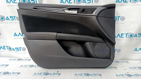 Door trim card front left Ford Fusion mk5 13-16 black with black insert cloth, armrest leather, molding gray gloss, red stitching, scratches, abrasions, dents, pokes