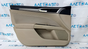 Door trim card front left Ford Fusion mk5 13-16 beige with beige insert cloth, armrest leather, molding gray structure, scratches, whitened plastic, butt