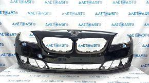 Bare front bumper BMW 5 F10 14-16 for parking sensors without cameras, black, dented, tears, scratches, broken fasteners, peeling paint